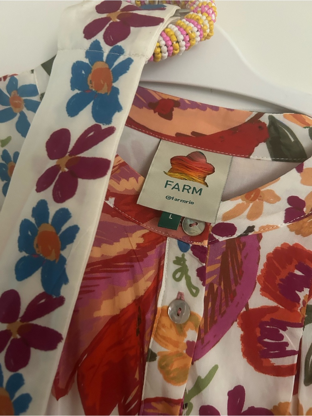 FARM Rio White Mini Dress with Pink, Orange & Blue Floral Print - Picture 2 of 3